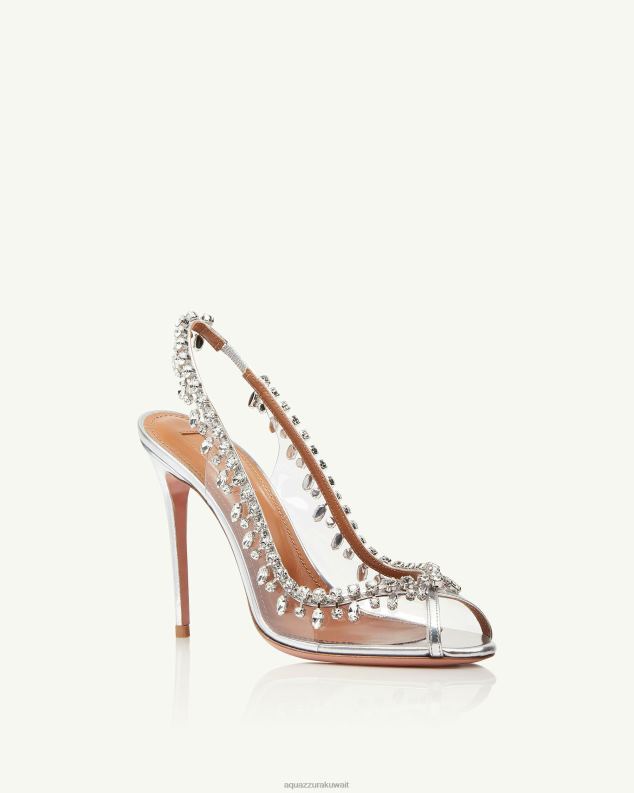 Aquazzura صندل إغراء الكريستال 105 فضة HNZRT132