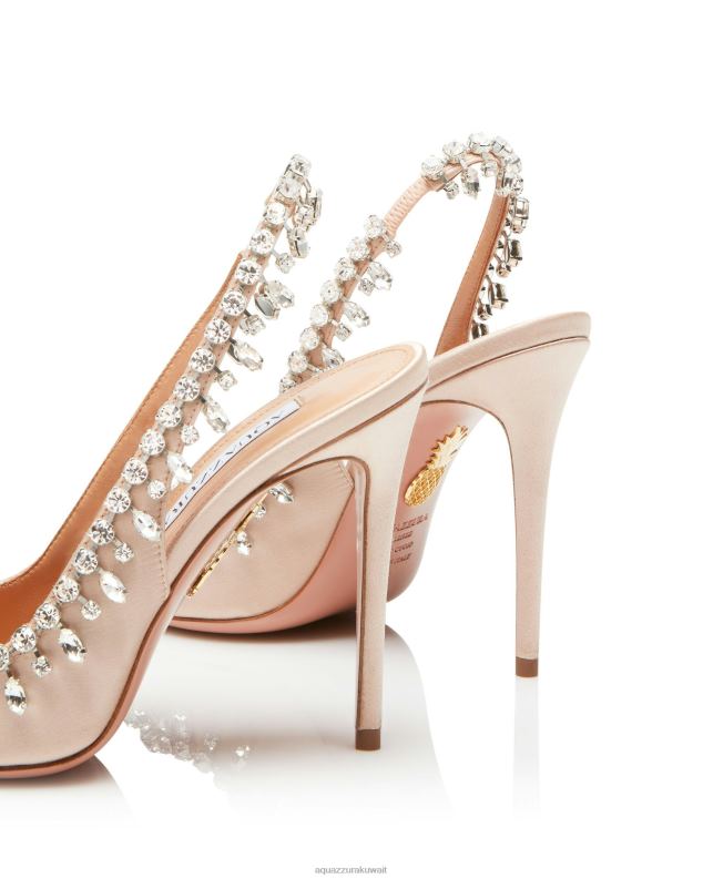 Aquazzura إغراء صندل من الساتان الكريستال 105 لون القرنفل HNZRT155