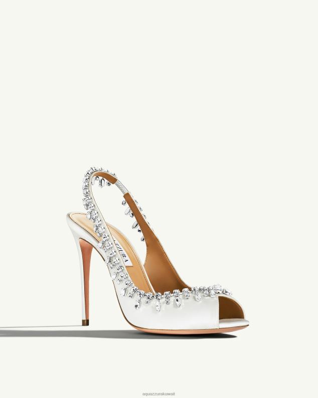 Aquazzura إغراء صندل من الساتان الكريستال 105 أبيض HNZRT307