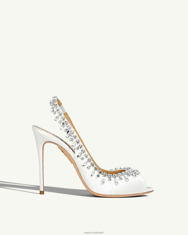 Aquazzura إغراء صندل من الساتان الكريستال 105 أبيض HNZRT307