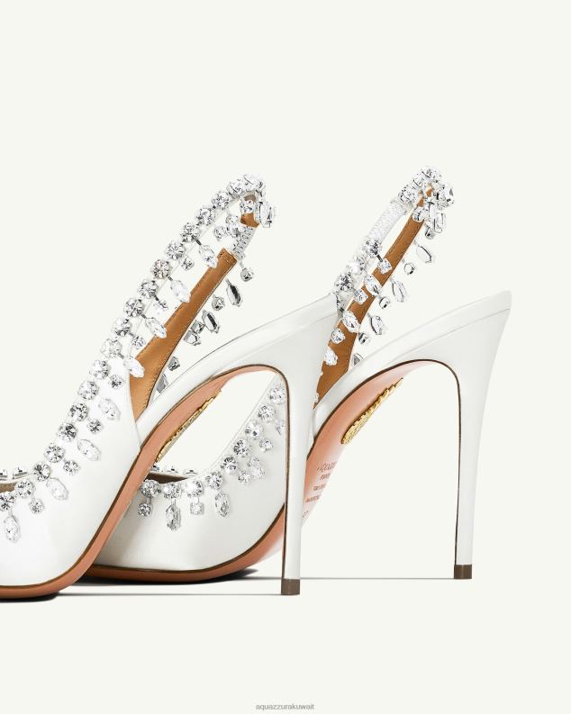 Aquazzura إغراء صندل من الساتان الكريستال 105 أبيض HNZRT307