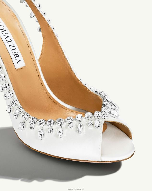 Aquazzura إغراء صندل من الساتان الكريستال 105 أبيض HNZRT307