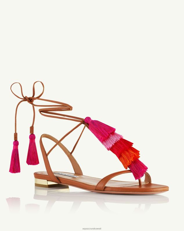 Aquazzura صندل كابري بشراشيب مسطح بني HNZRT142