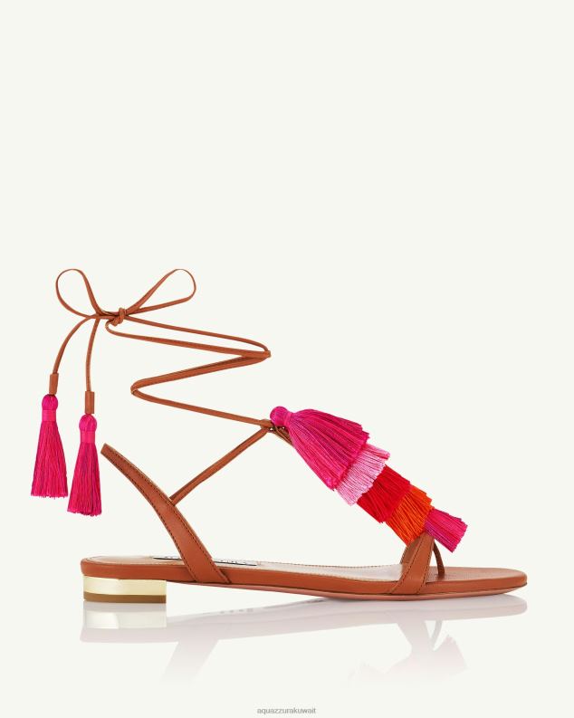 Aquazzura صندل كابري بشراشيب مسطح بني HNZRT142