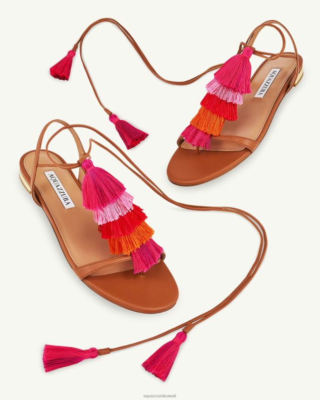 Aquazzura صندل كابري بشراشيب مسطح بني HNZRT142