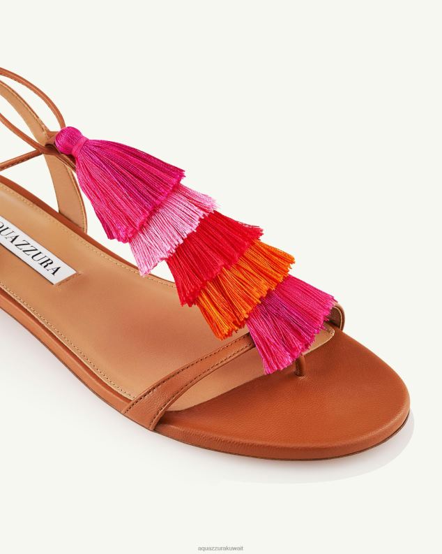 Aquazzura صندل كابري بشراشيب مسطح بني HNZRT142